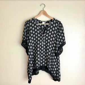 Wild Pearl Boho Embroidered Print Oversized Top